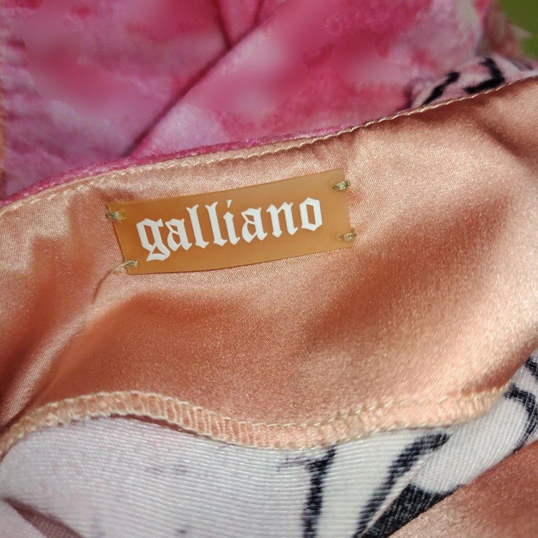 galliano 花柄ピンク系Vネックひざ丈ワンピース