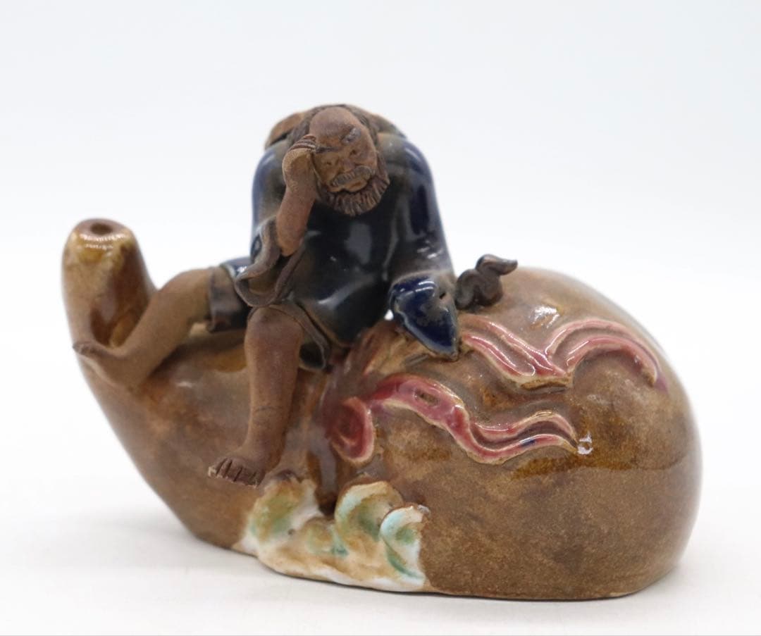 中国　石湾窯　瓢箪に乗っている人物　送料込み250326