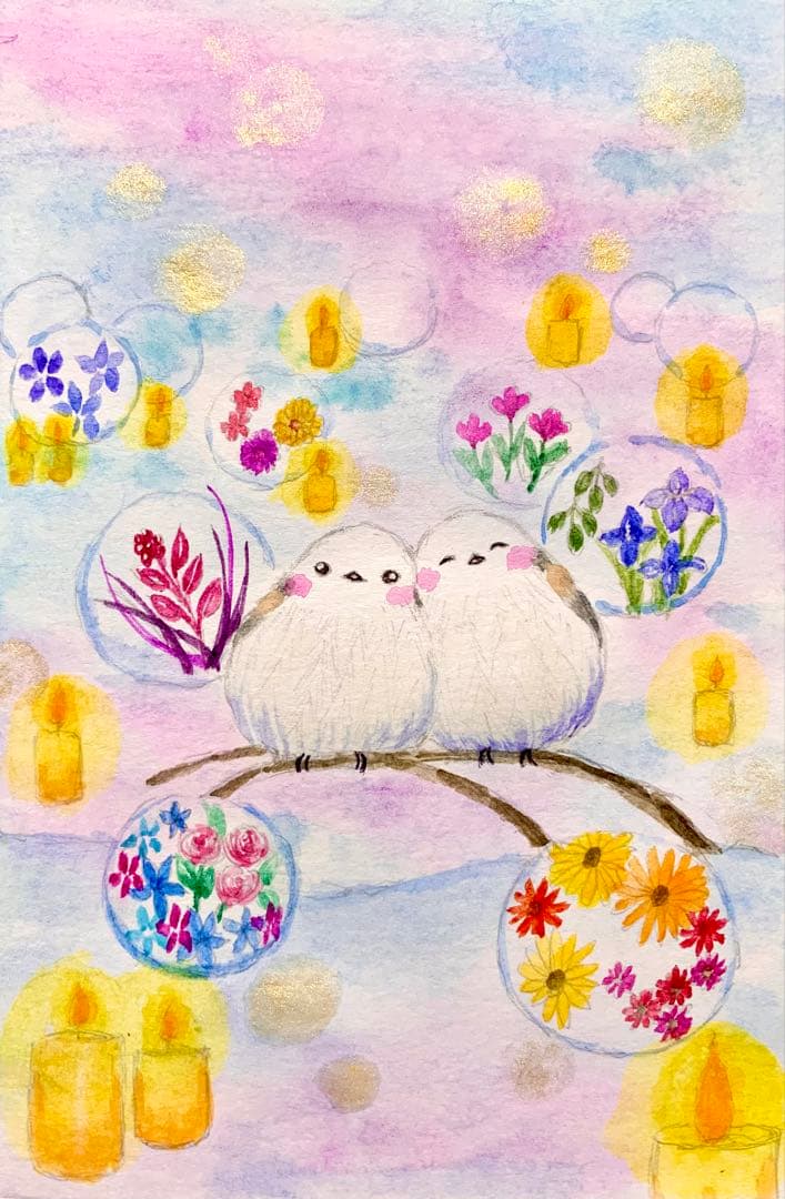 ♡たまみな♡鳥と花の水彩画原画8枚＋複製品13枚セット