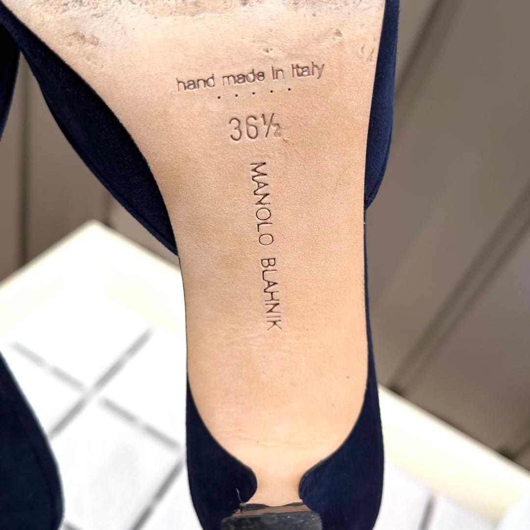 36.5 マノロブラニク　メイセール　ミュール　サンダル　ネイビー　23.5