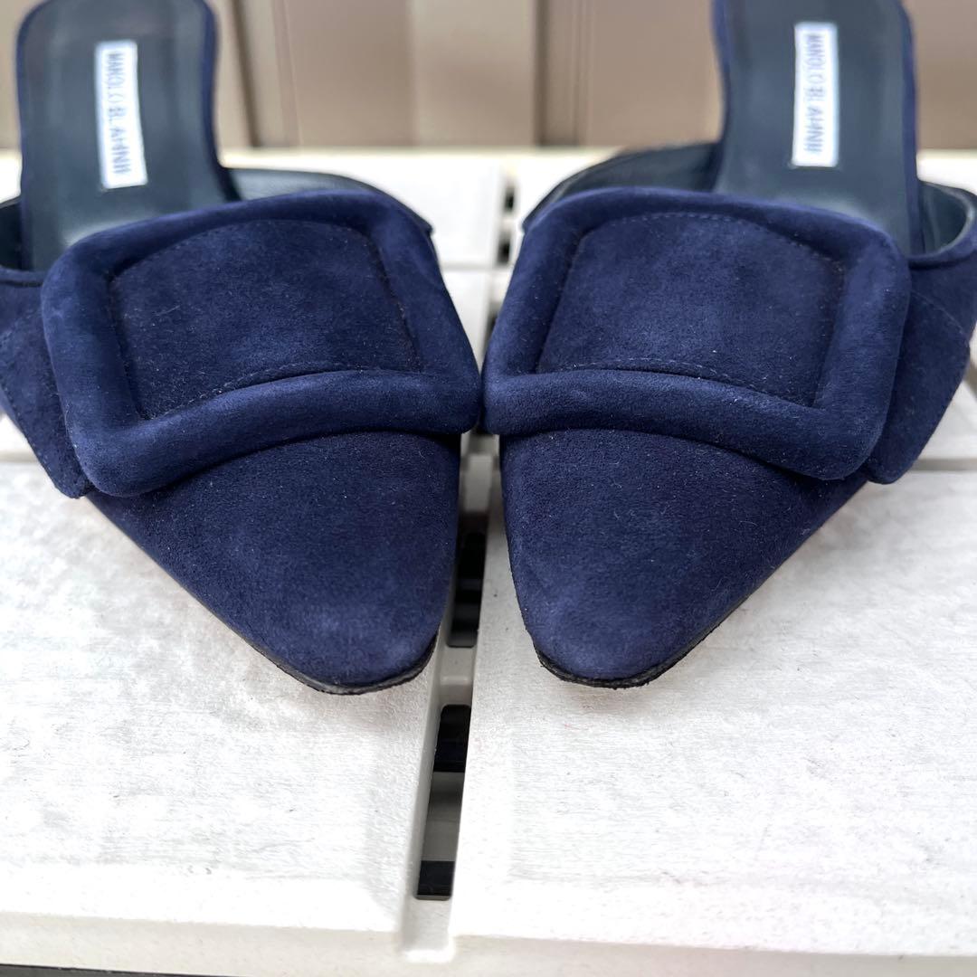 36.5 マノロブラニク　メイセール　ミュール　サンダル　ネイビー　23.5