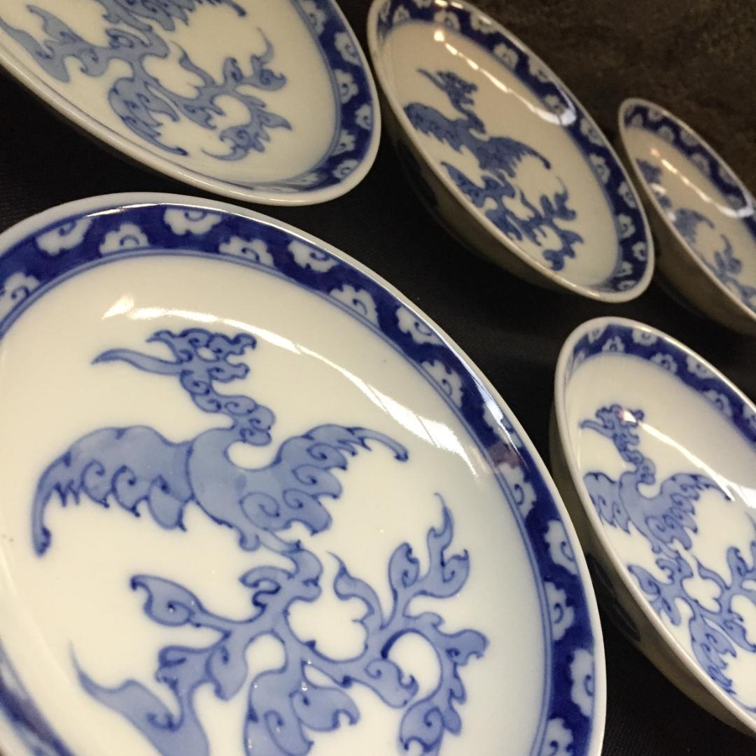 角福 古伊万里 古染付 江戸期 古九谷 染付 銘々皿 膾皿 小鉢 小皿 6客