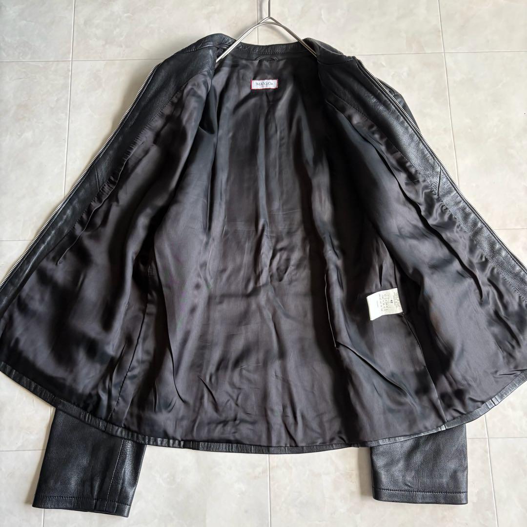 Max Mara ラムレザー ジップジャケット 黒 42 美シルエット シングル