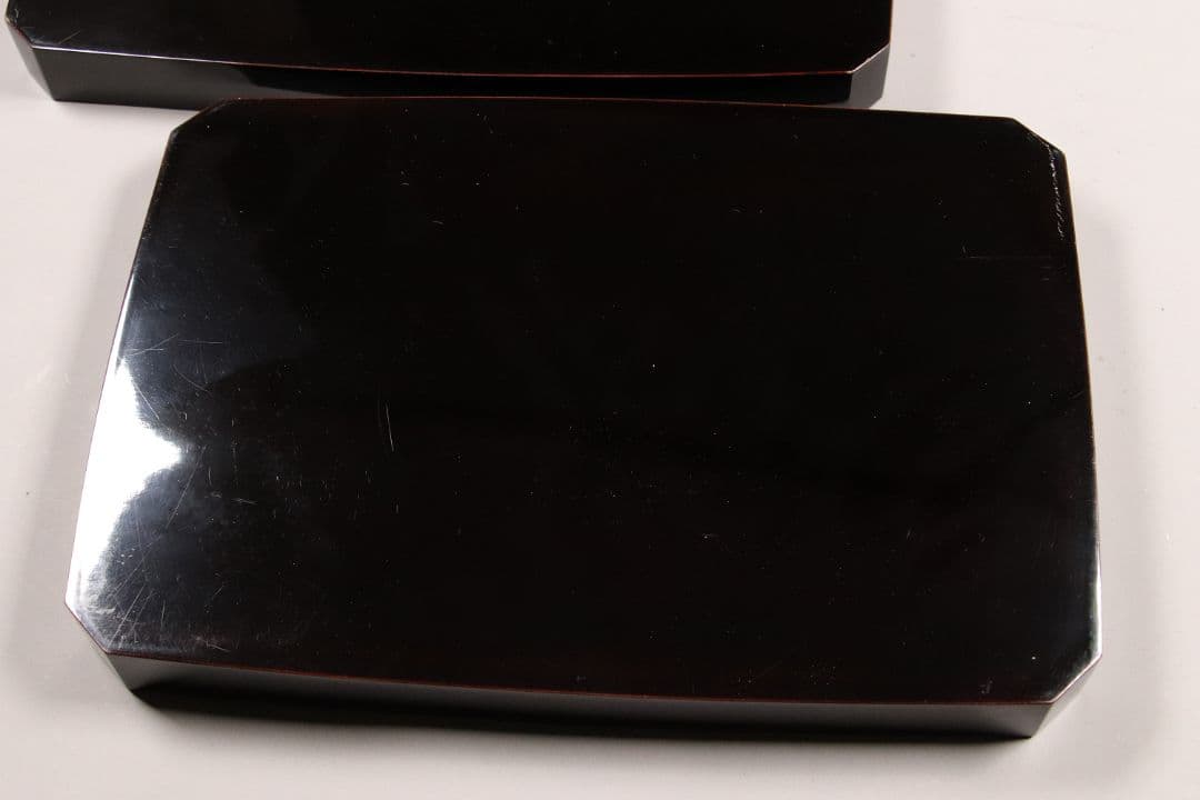 MA6 木製漆器 草花金蒔絵 黒塗 長方盆 大小一組 木箱入 切金 梨地 菊