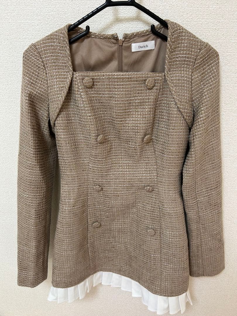 プリーツドッキングツイードミニワンピース