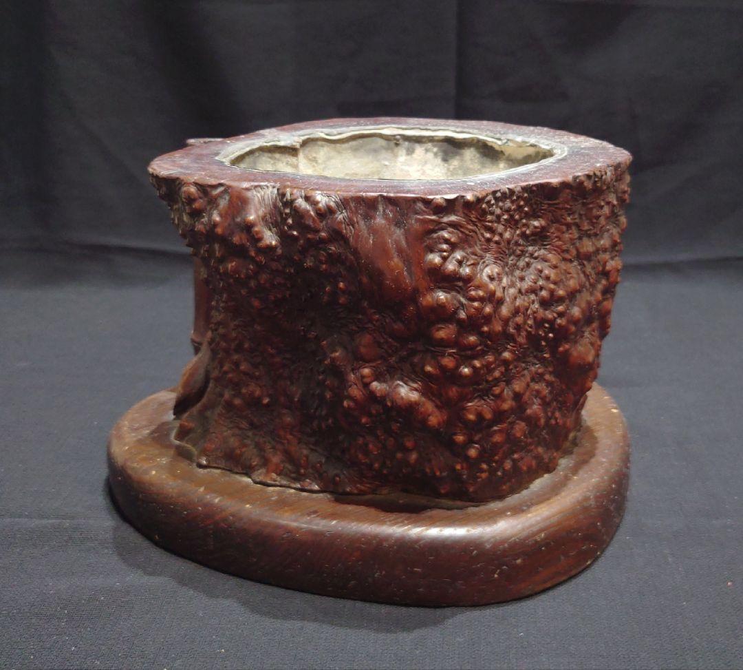 ずっしりとした重厚感 天然木 瘤 切り株 火鉢 木製 レトロ 工芸品 骨董品