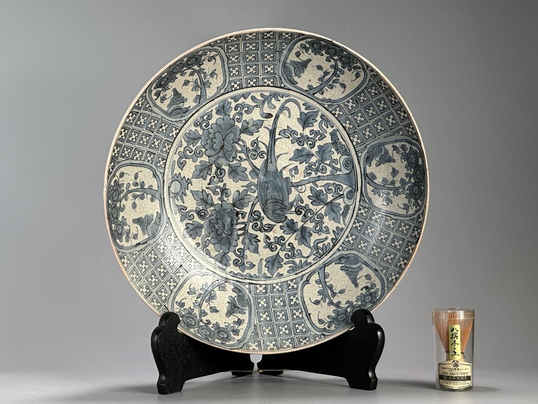 中国美術　16世紀頃　明代　明時代　青花花鳥文大盤　染付大皿　 唐物　安南大皿