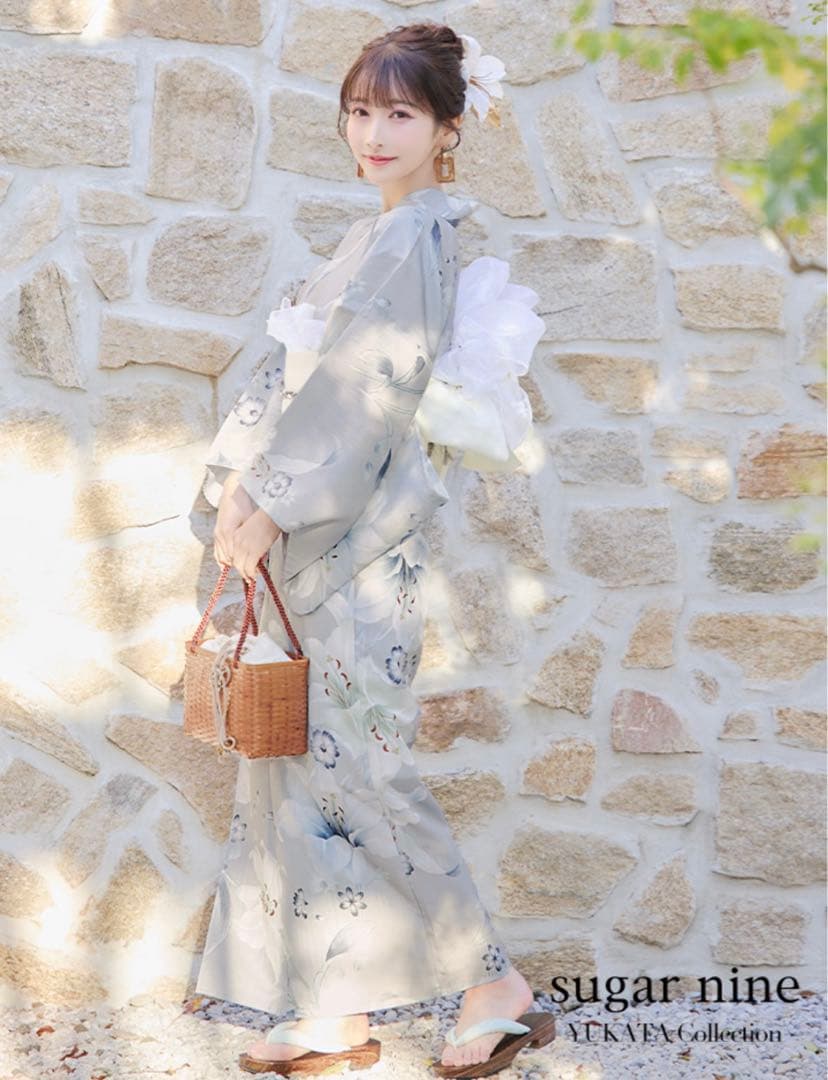 sugarnine JEWELS グレー地×可憐に咲き誇る百合浴衣 ５点セット