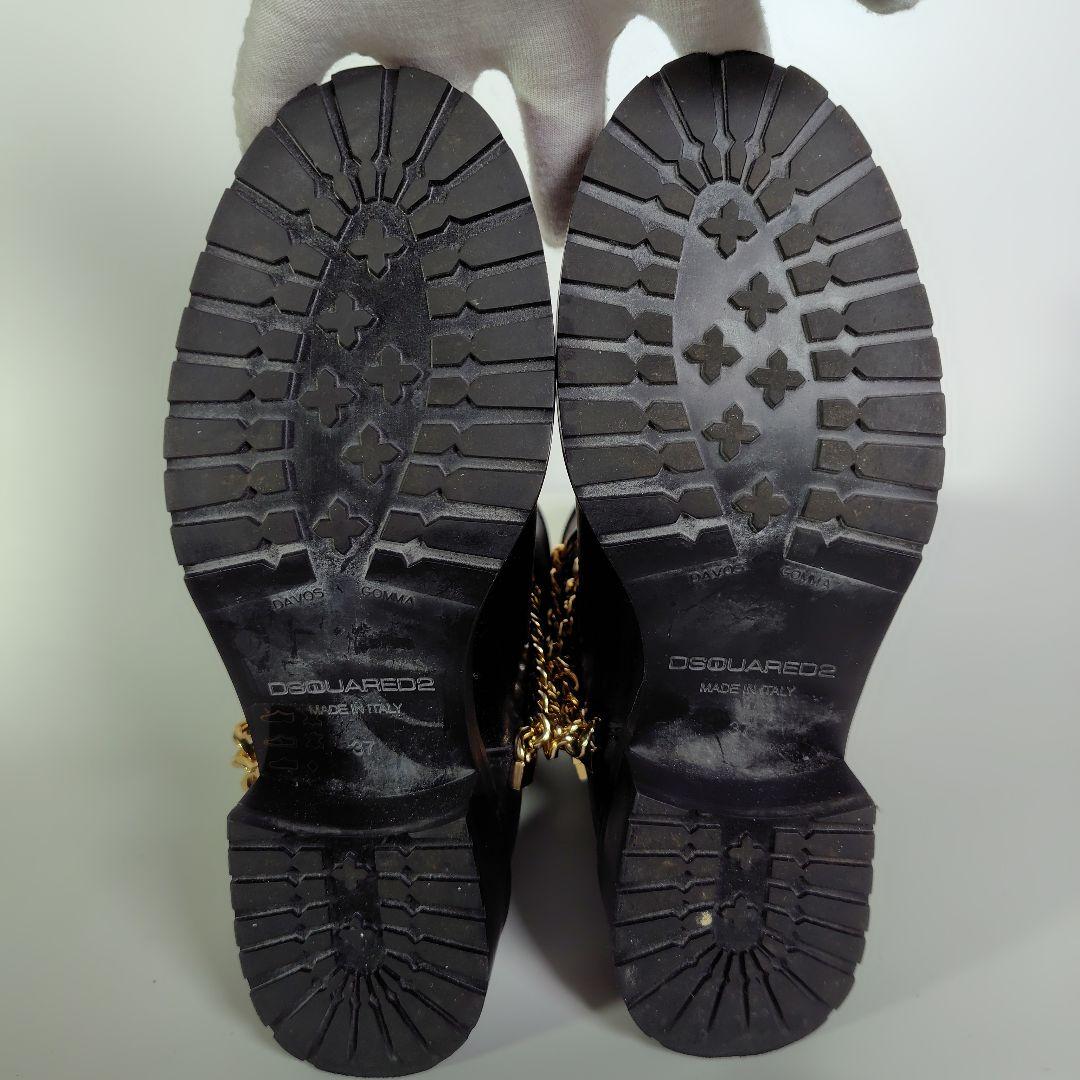 DSQUARED2 ゴールドチェーン レザー ブーツ 黒 37 モード