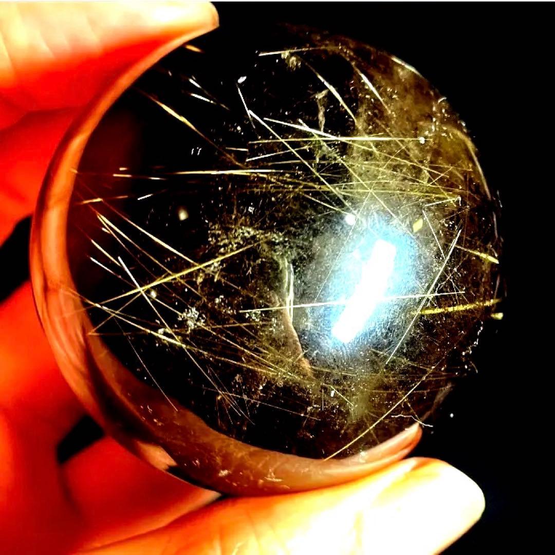 51mm ゴールドルチルクォーツ　丸玉　スフィア　金針水晶