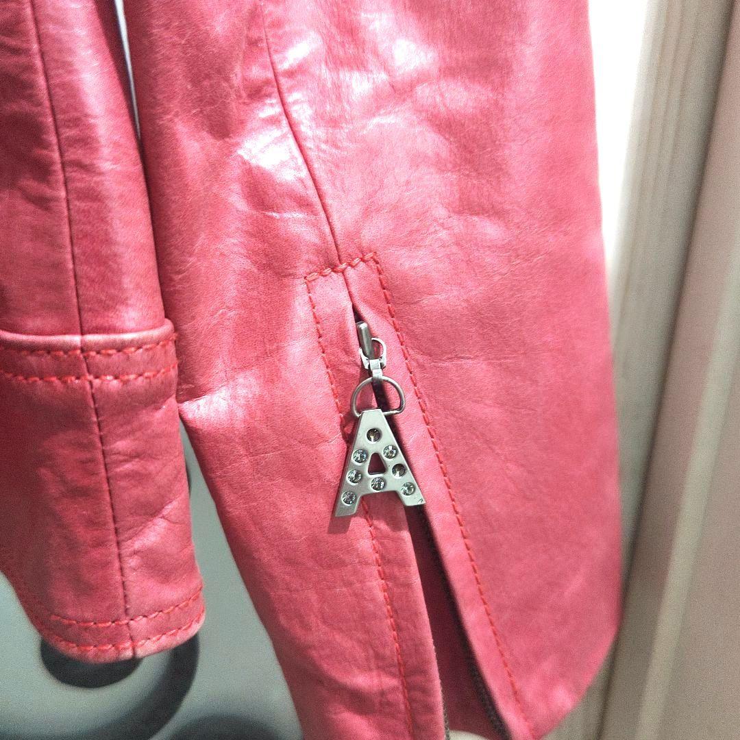 寄付　対象　アントニアリソン　ライダース　ジャケット　革　ピンク　L　牛　ボタン