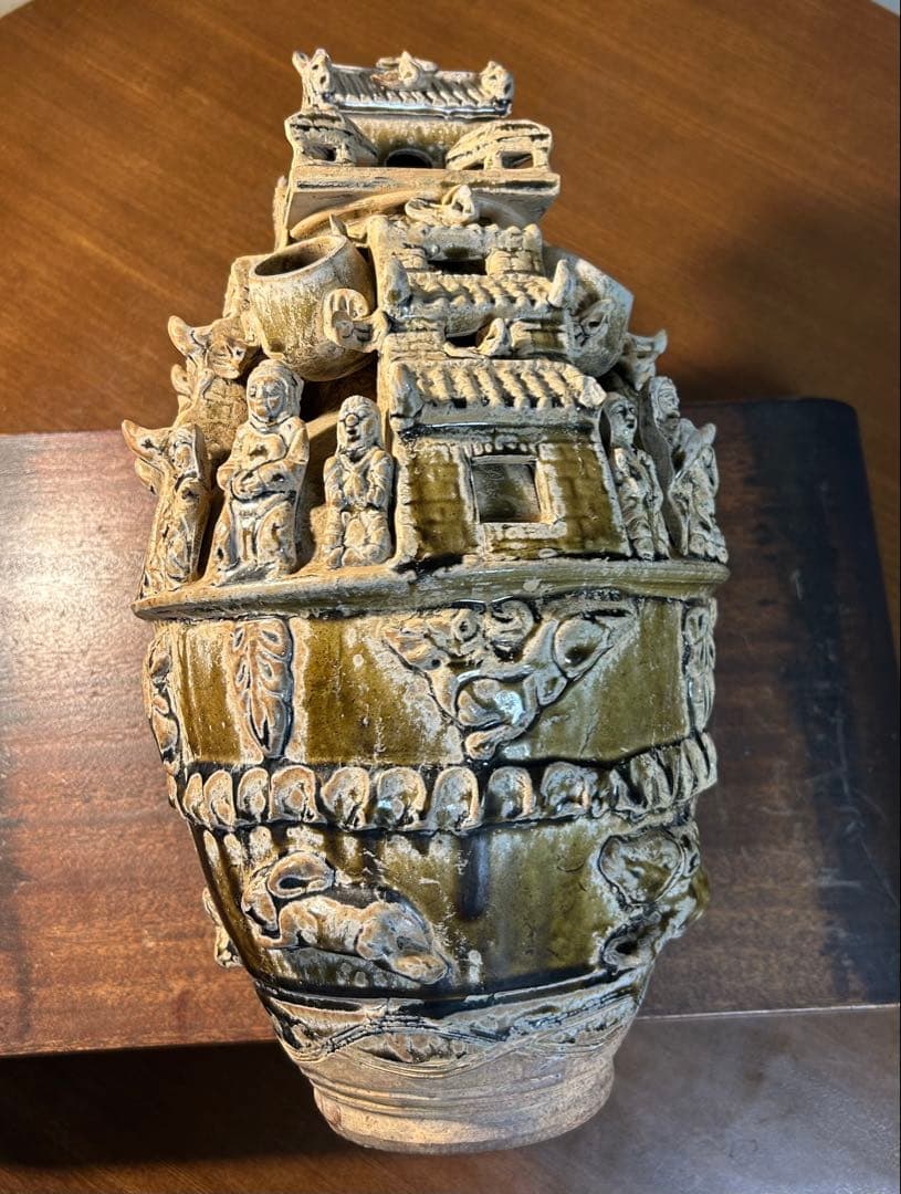 中国骨董　青磁神亭壺(せいじしんていこ) 漢緑釉　三国時代