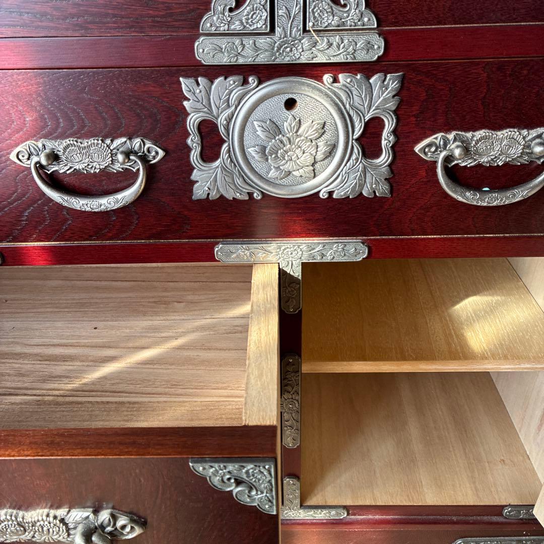 和風赤茶色木製箪笥　鍵付