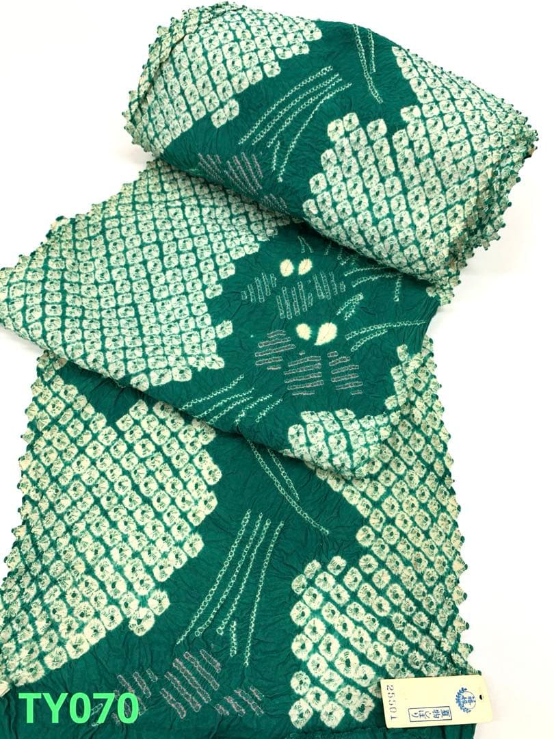 絞り浴衣 藤娘 クロムグリーン色 盛夏 綿反 反物