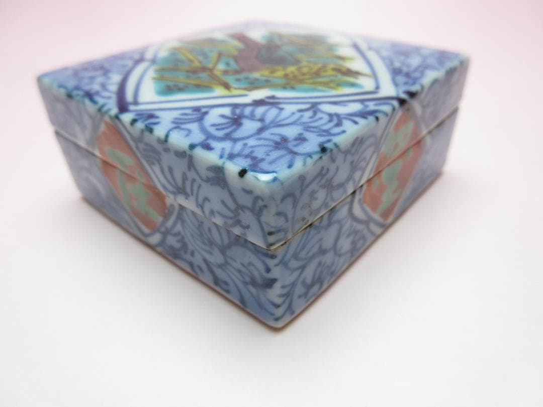 九谷焼 北出不二雄 色絵 小禽文 香合 E03 71215