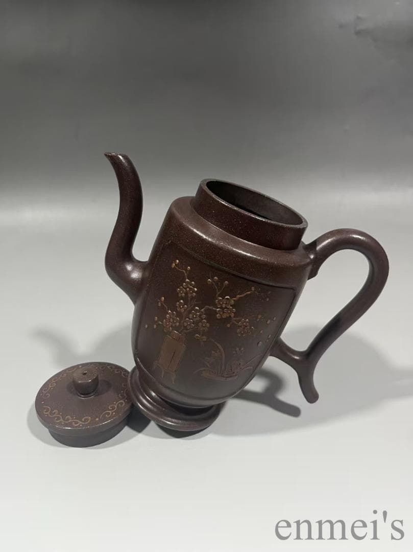 中国古美術 中国宜興 紫砂壺 賞杯壺 大清乾隆年制款 原鉱紫泥 急須 水差し