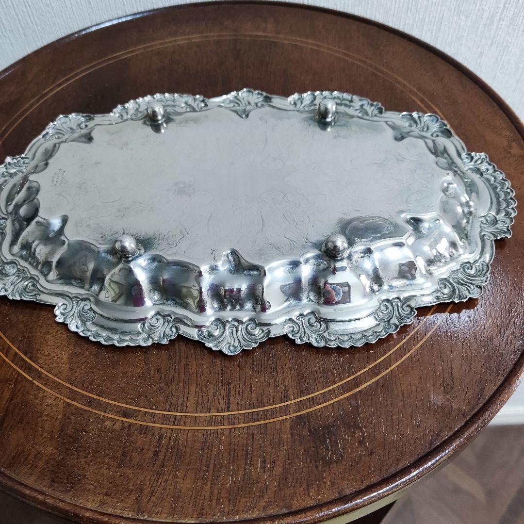 イギリス　シルバープレート　ケーキトレイ　小物入れ　ミニトレイ