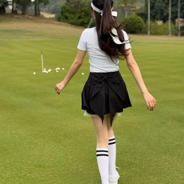 ●●最安価！バックリボンスカート●●レース付き プリーツスカート 韓国ゴルフ
