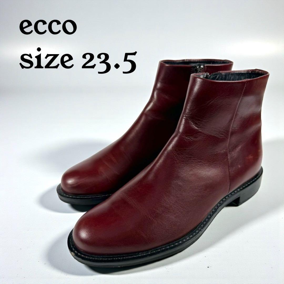 【極美品】ecco エコー　ショートブーツ（23,5）サイドジップ　本革レザー