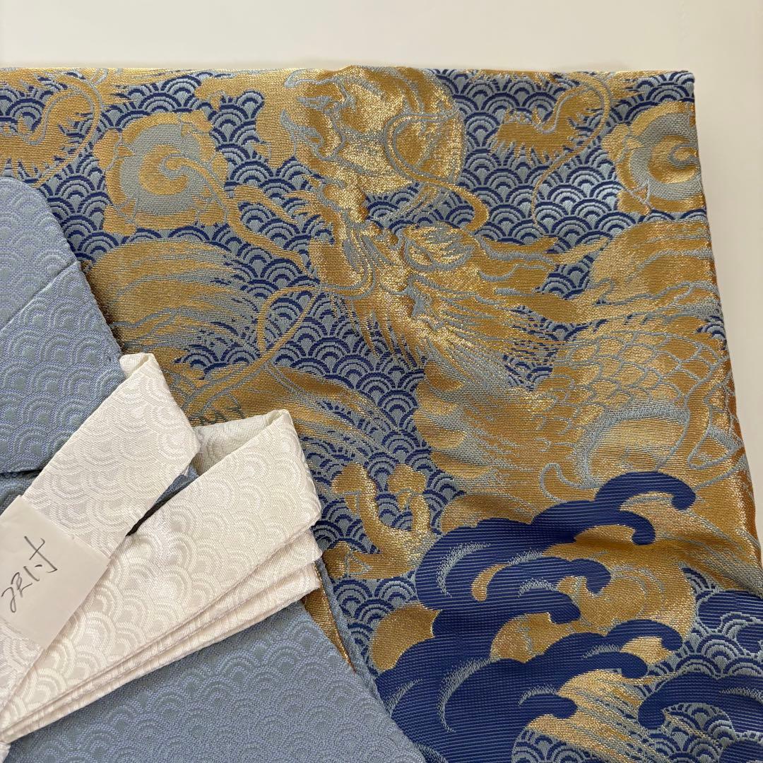 (7-138)馬乗袴　2尺1寸　水色　龍柄　金