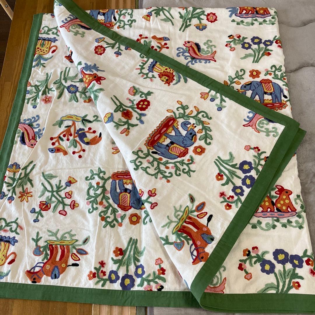 Shyam Ahuja インド綿 フリークロス エリアラグ ベッドカバー