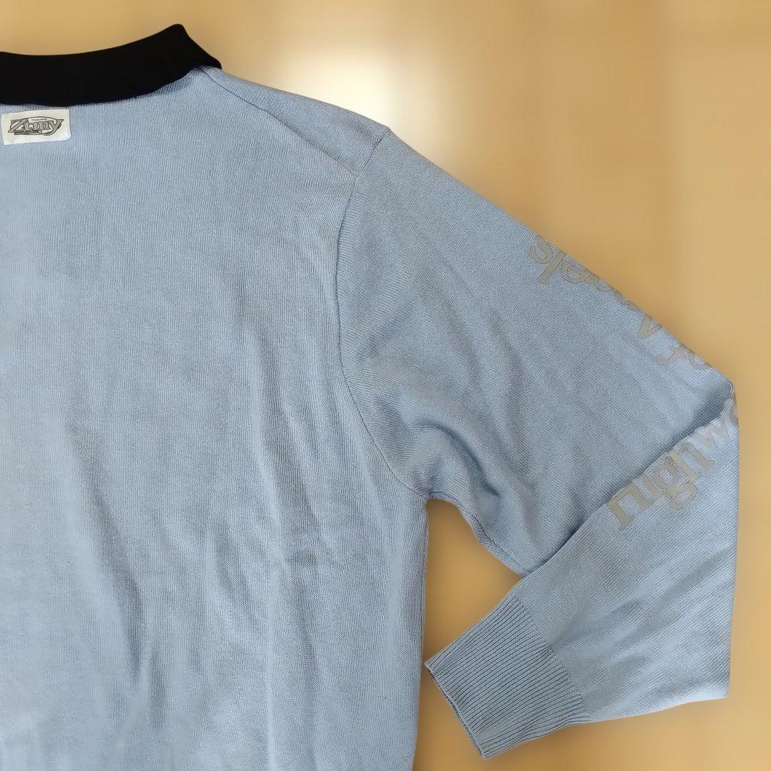 【ずっと真夜中でいいのに。】長袖ニットポロシャツ/ライトブルー