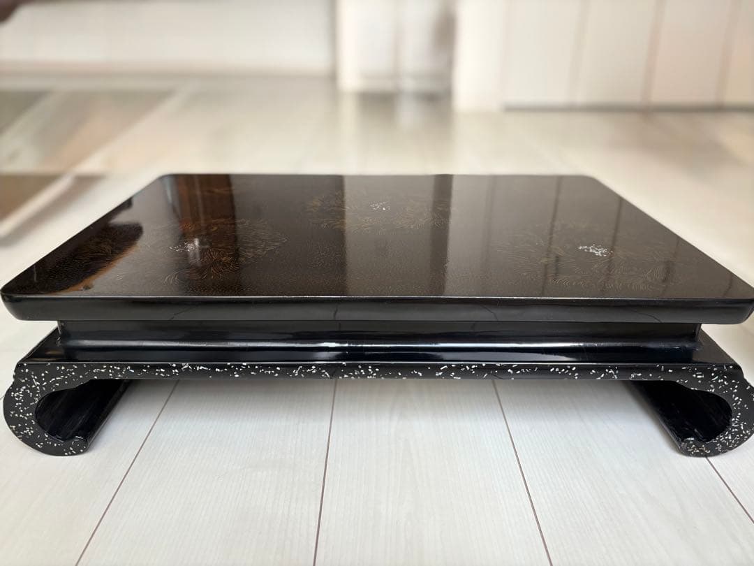 津軽塗？巻足螺鈿花台(大型)平卓　飾り台　盆栽台