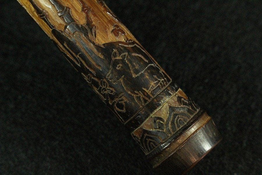 竹 刻花鳥 小筒 高11cm 提物 旧家蔵出