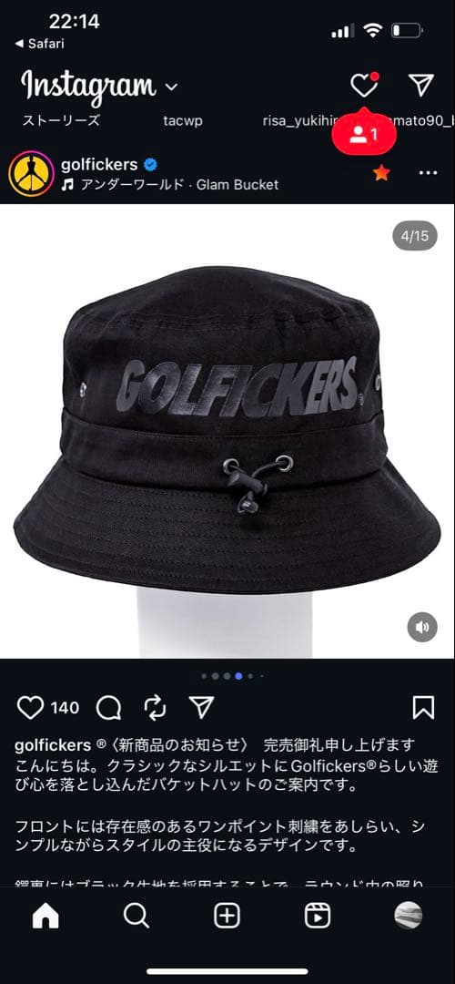 golfickers バケットハット ブラック HOLE592 ゴルフィッカーズ