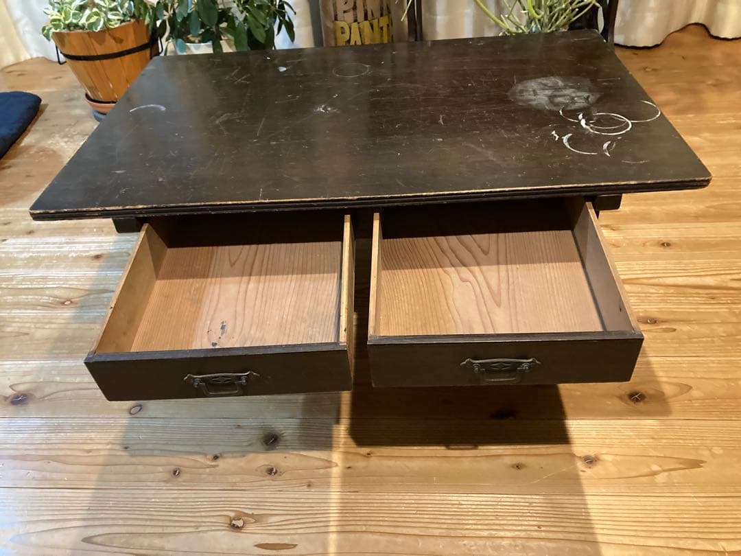 昭和レトロ　木製文机　ローテーブル　黒19