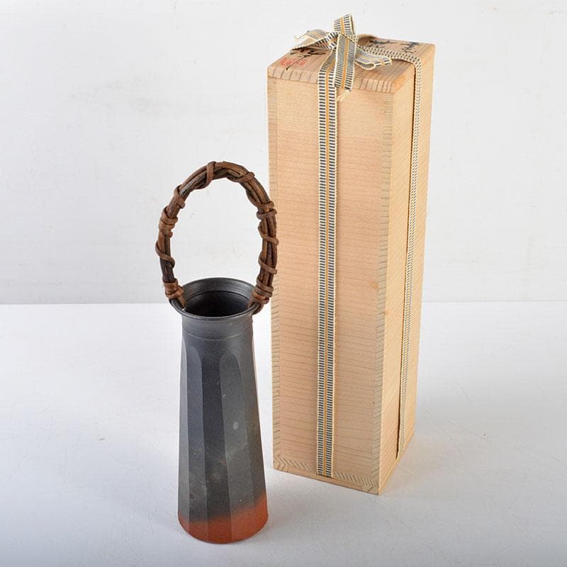 常滑焼　小西洋平作　窯変　花入　共箱　V　R4585