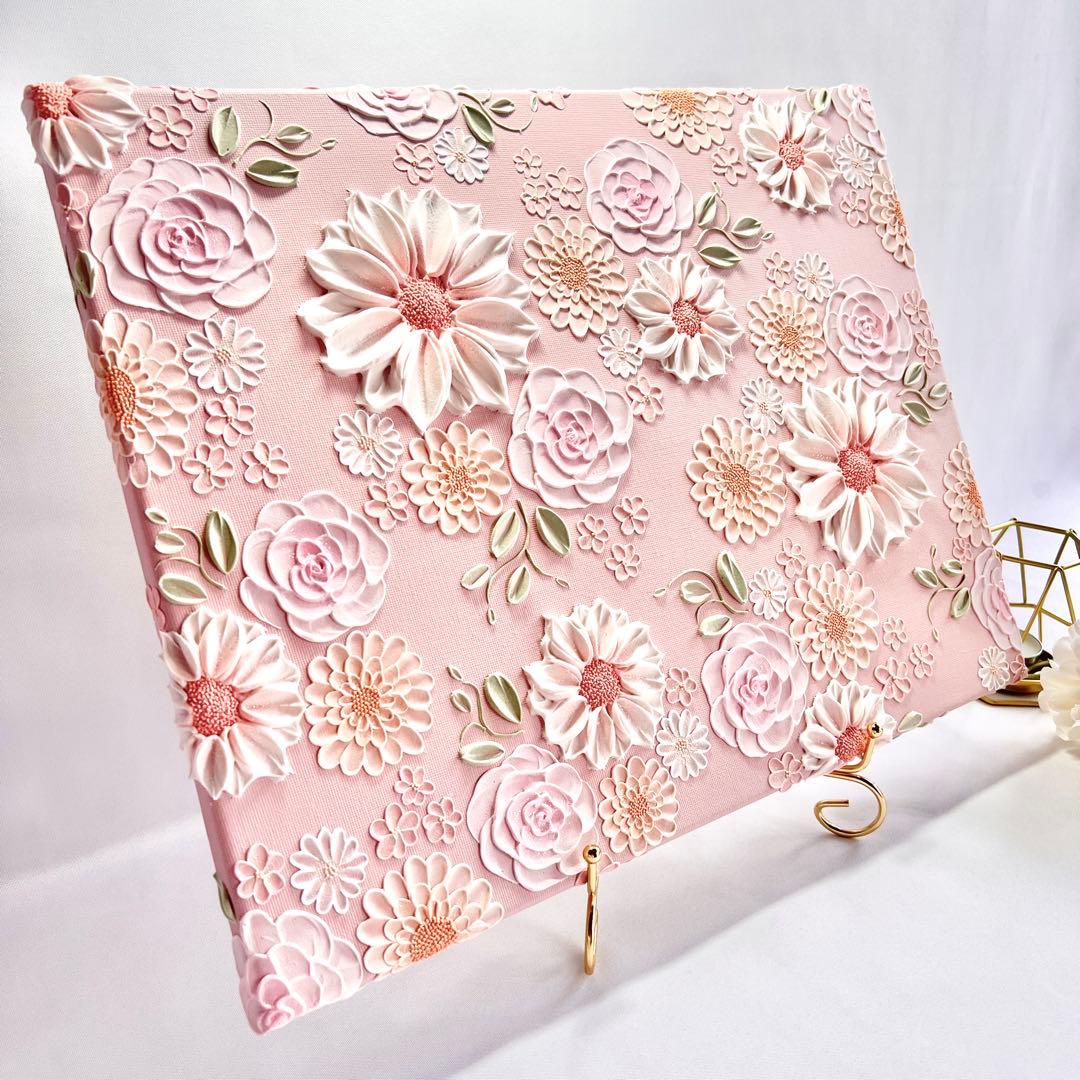 テクスチャーアート　絵画　インテリアアート　花　立体　絵　北欧インテリア　花の絵