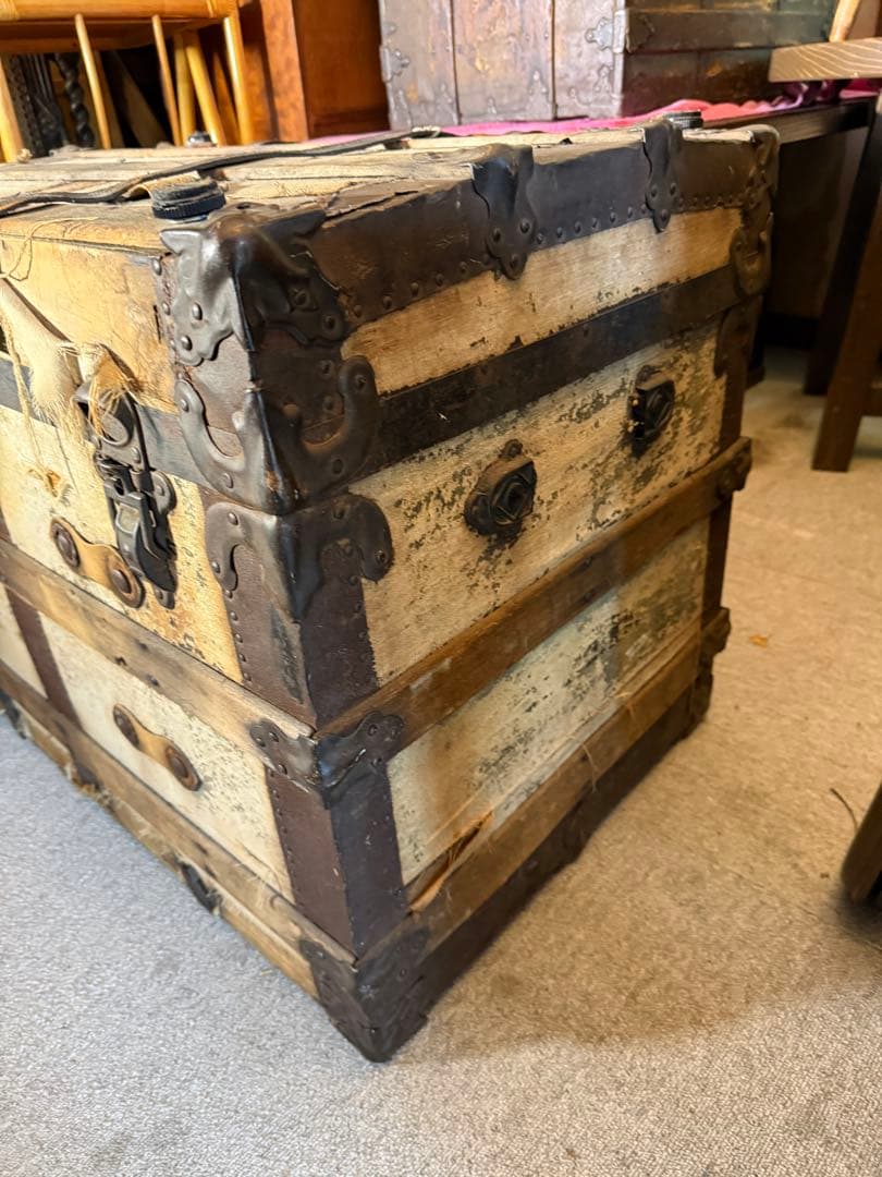 1880s EAGLE LOCK CO 米国製船旅トランク 希少140年物