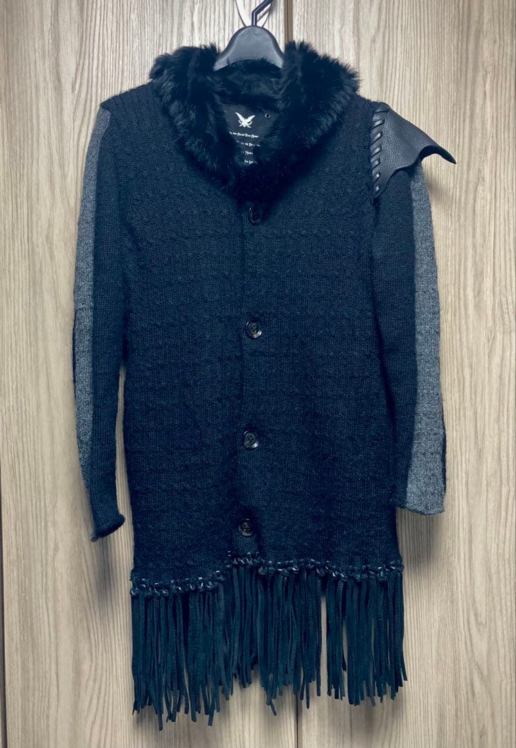 Roen ファー　レザーフリンジ　カーディガン 44 ロエン　ニット　セーター
