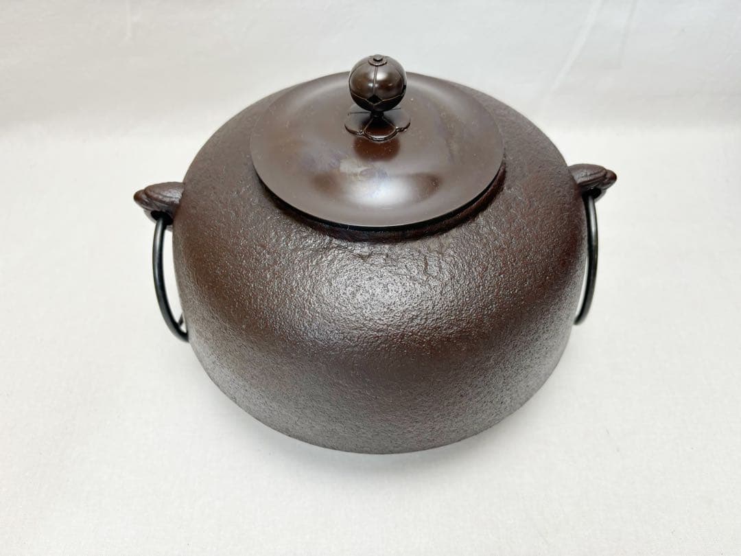 ほぼ未使用 茶道具 人間国宝 高橋敬典 平丸釜添唐銅鬼面風炉 鋳師金森浄栄 敷板