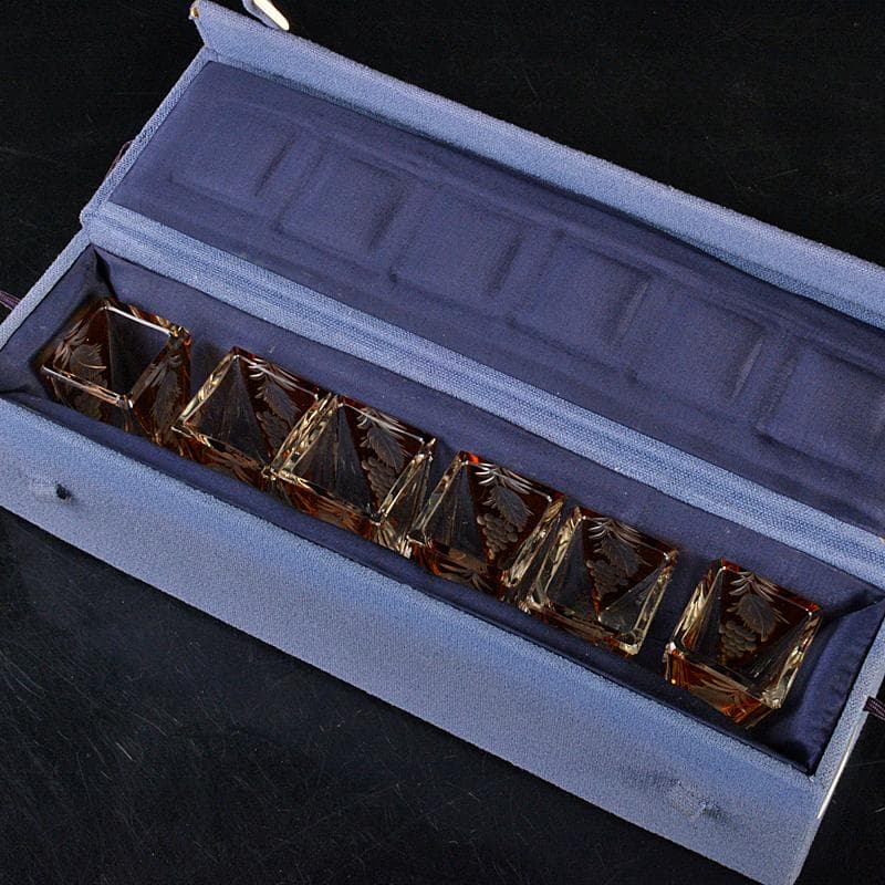 ボヘミアガラス　グラビュール　葡萄図　ショットグラス　6客　D　R6362