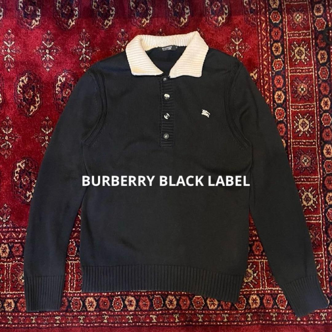 廃盤 バーバリー セーター　ニットM メンズ　長袖　刺繍　黒　BURBERRY