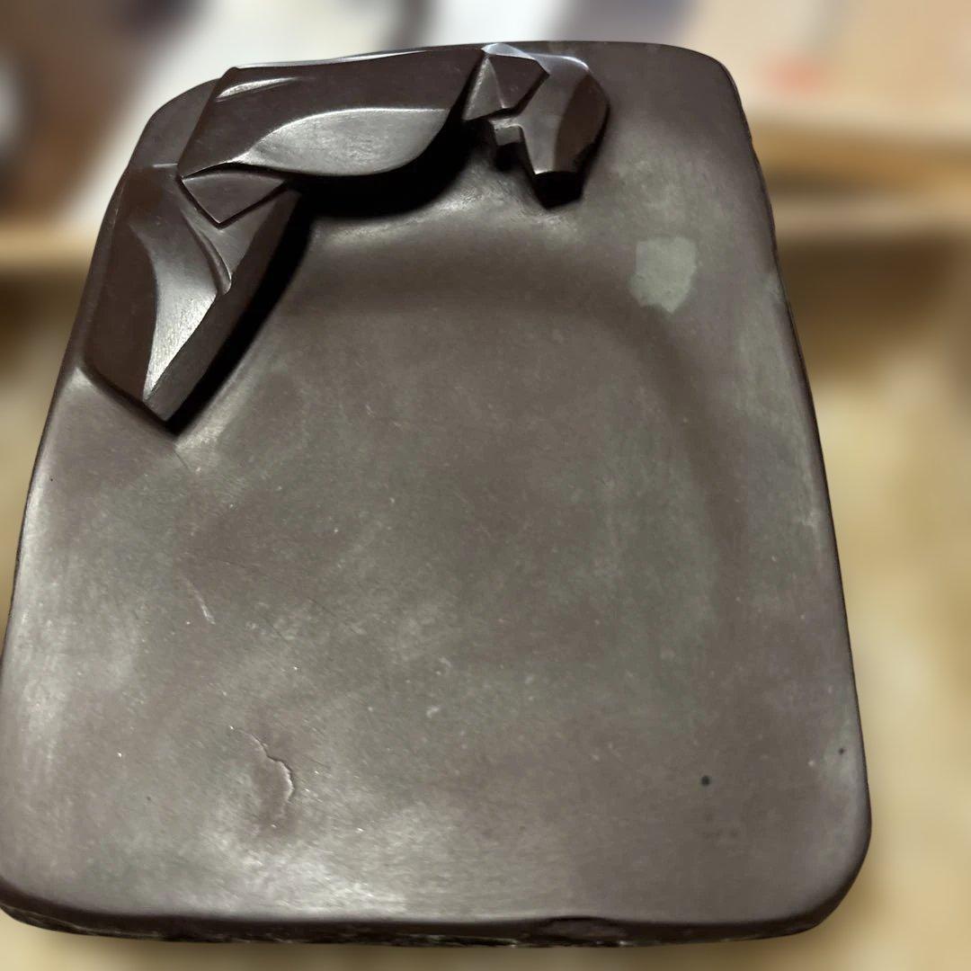 赤間硯　名工　堀尾卓司　[新品美品　共桐箱　希少彫刻硯