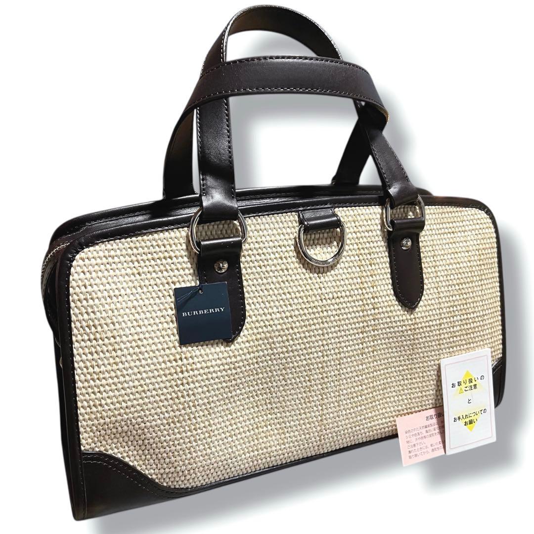 希少！❤️未使用品❤️BURBERRY バーバリー ハンドバッグ レザー ストロー