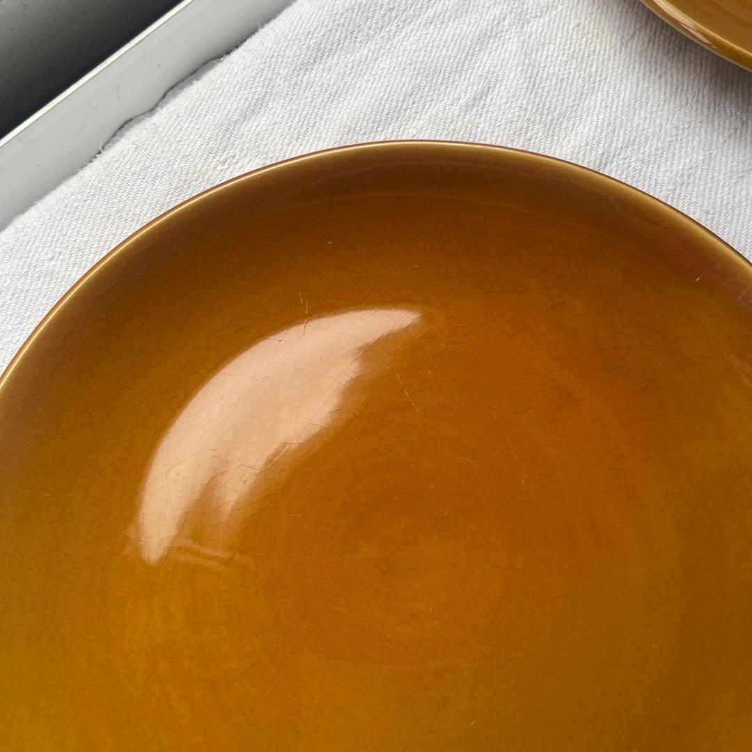 フランスヴィンテージ　サンタマン窯　プレート2点イエローブラウン古道具ブロカント