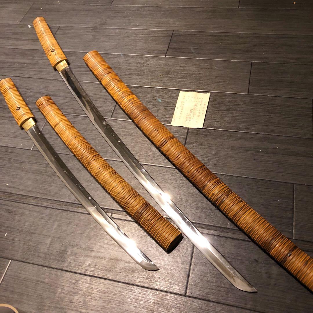 高級美術居合刀剣　籐巻造り　高級居合刀　大小セット　刀剣証明書付き　模造刀　名刀