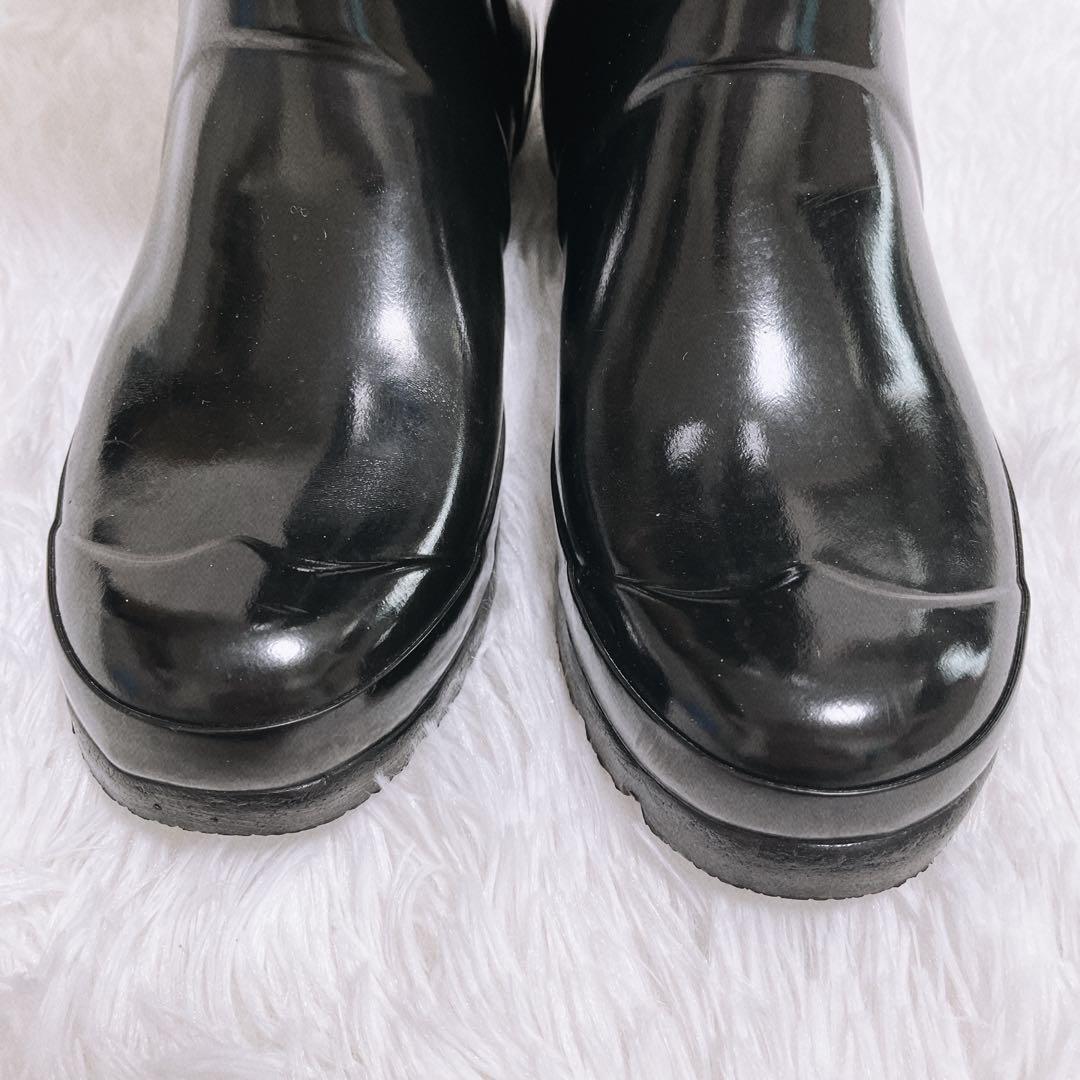 《美品》HUNTER レインブーツ トール グロス サイドベルト 24cm 黒