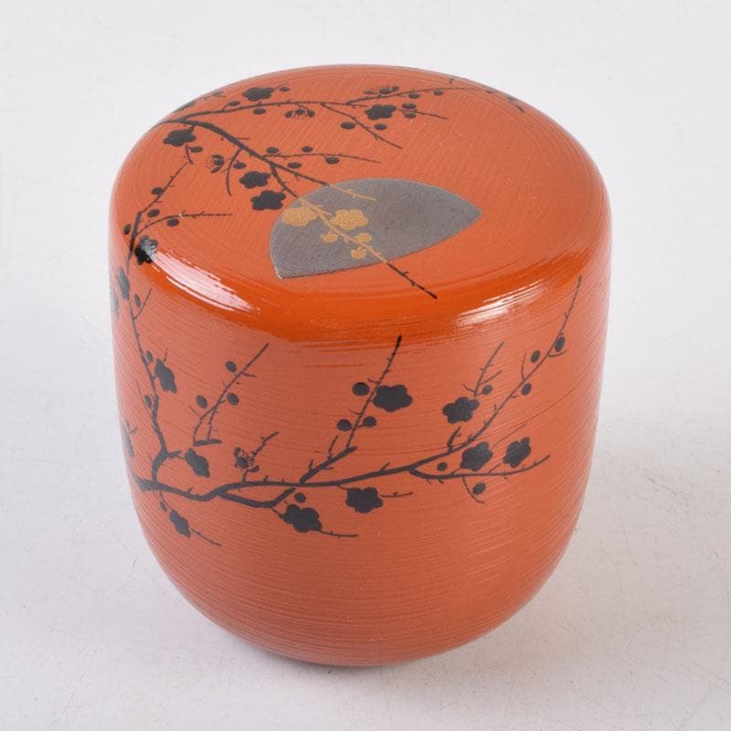 茶道具　山中塗　道場宗廣作　朱刷毛目　梅月蒔絵　大棗　共箱　V　9038