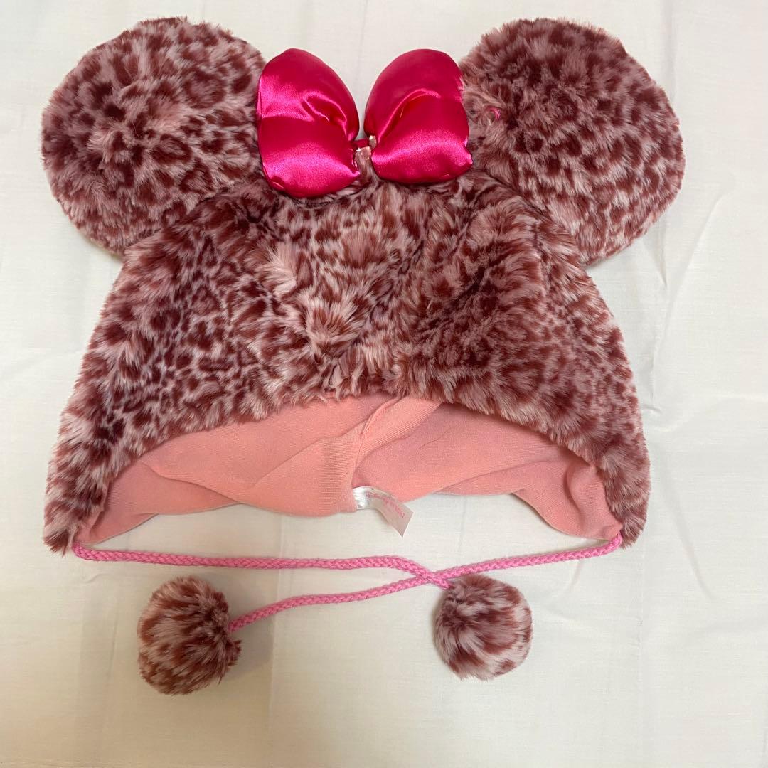 ミニーマウス風ヒョウ柄帽子