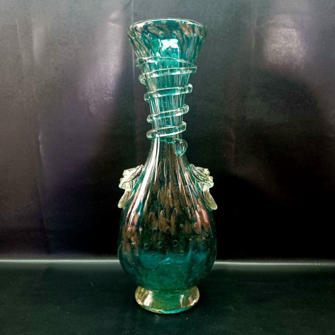 MURANO ムラノ 金彩 エメラルドグリーン ライオン モチーフ 装飾 花器