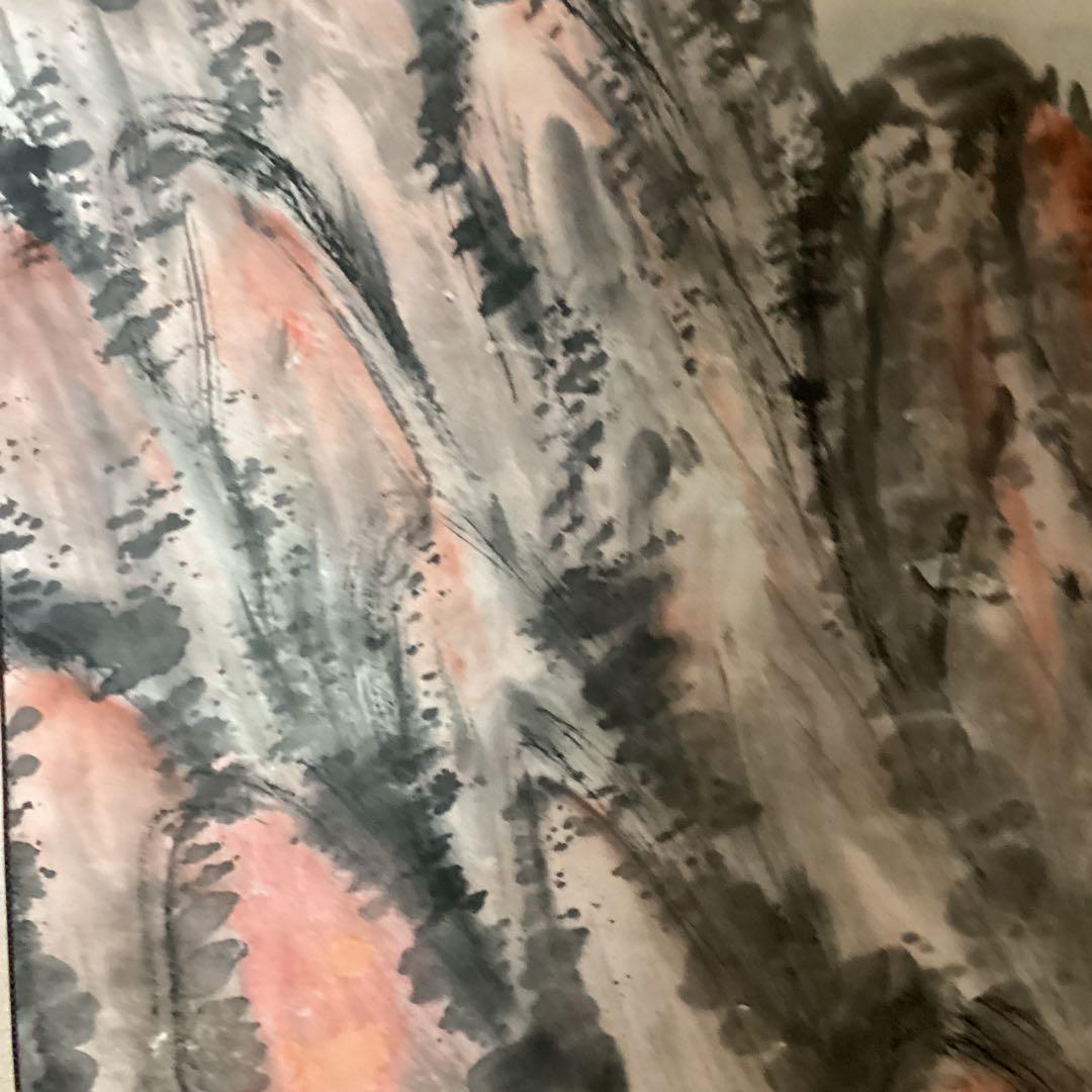 橋本関雪　紙本着色画賛　【楼閣山水図】肉筆　【関雪　自題箱　軸先良好】354