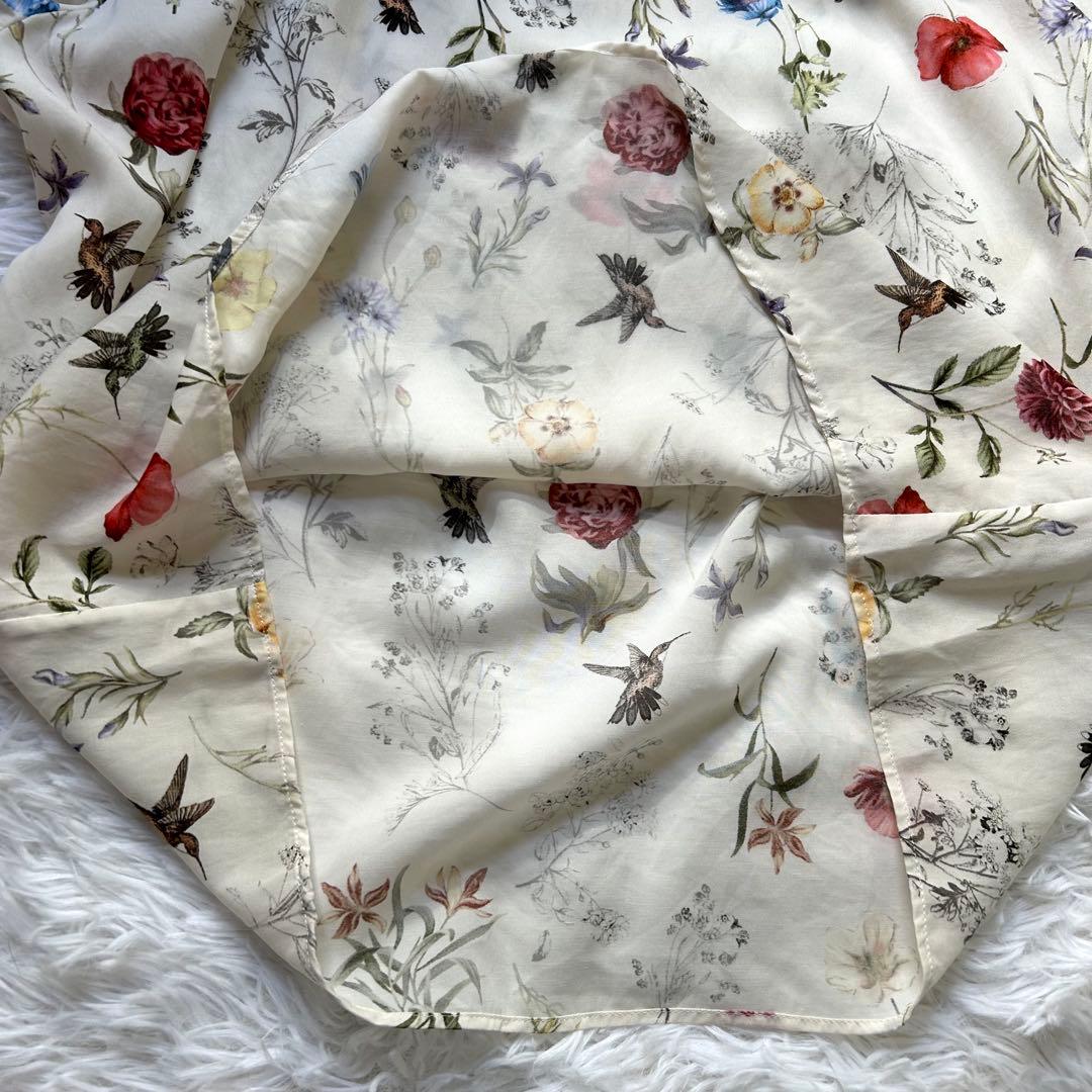 美品 トゥモローランド ボタニカルバードプリント ハイネック ギャザー ブラウス