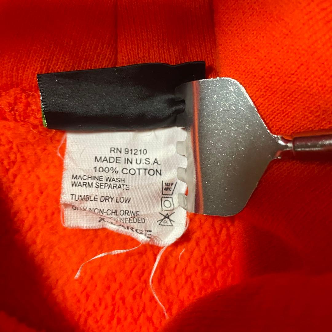 希少USA製CAMBER企業ロゴ入り肉厚プルオーバーフードスウェットXLオレンジ