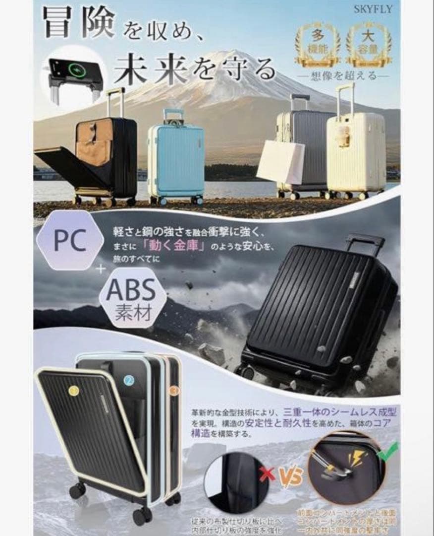 スーツケース mサイズ 軽量 キャリーケース フロントオープン 片開き 前開き