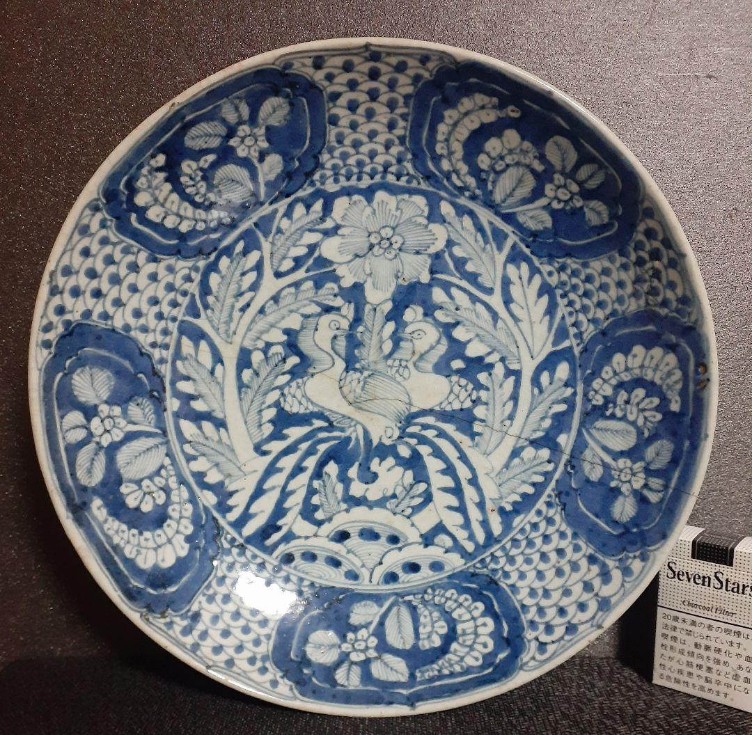 【本物保証❗️】中国古美術　中国古陶磁　明朝明代　17世紀前期　呉須　鳥図　大鉢